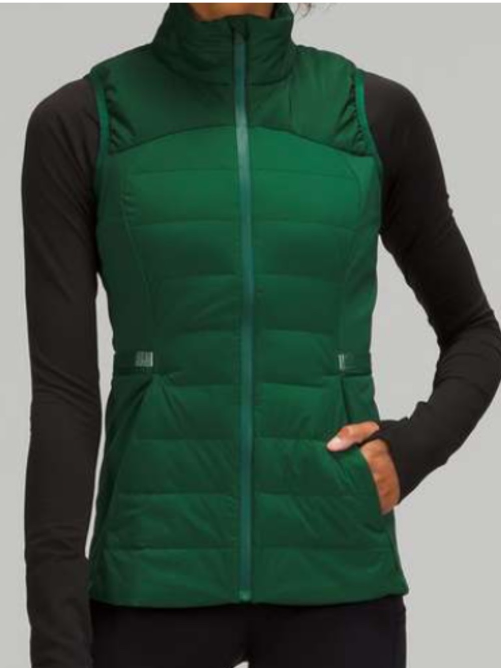 Women's Quilted Green Vest - Lightweight Zip Front